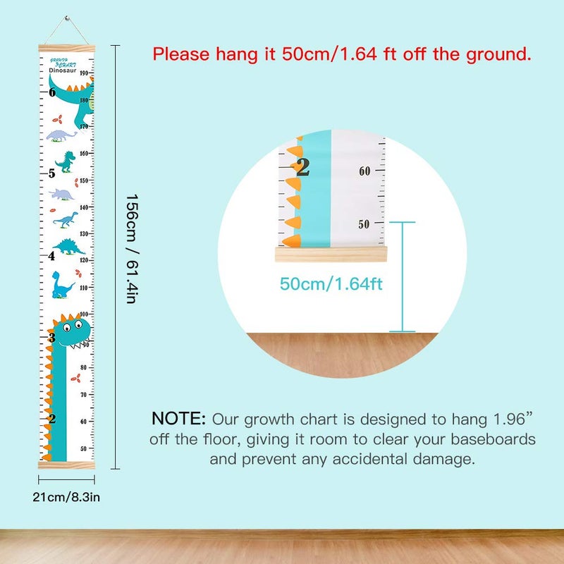 Outivity Growth Chart for Kids, Height Chart for Kids/Boys/Girls/Baby, Canvas & Wooden, Removable Growth Height Chart, Christmas Wall Room Decor -Dinosaur - Image 4